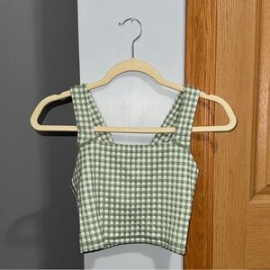 Offline by Aerie Green and White Checkered Long Line Sports Bra Women’s Medium